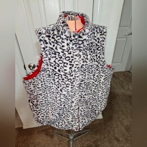 Animal Print/Red Reversible Vest/ Faux Fur & Satin